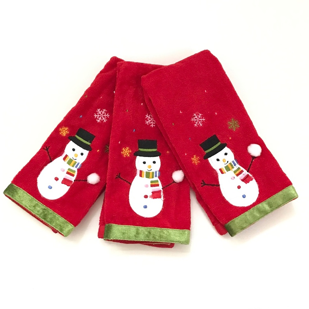 Christmas Winter Fingertip Towel Set Snowman Cotton Holiday Towel Set